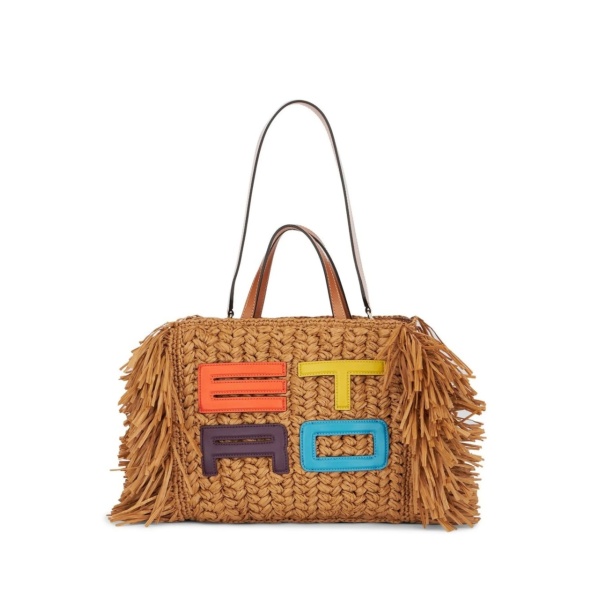 embroidered-logo woven tote bag