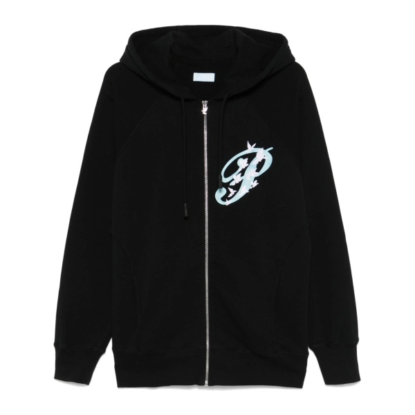 embroidered-logo zip-up hoodie