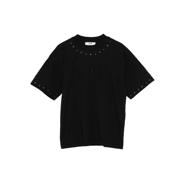 eyelet-embellished cotton T-shirt