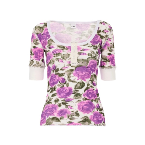 floral button T-shirt