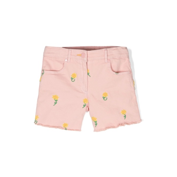 floral-embroidered denim shorts