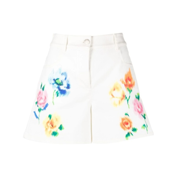 floral-print denim shorts