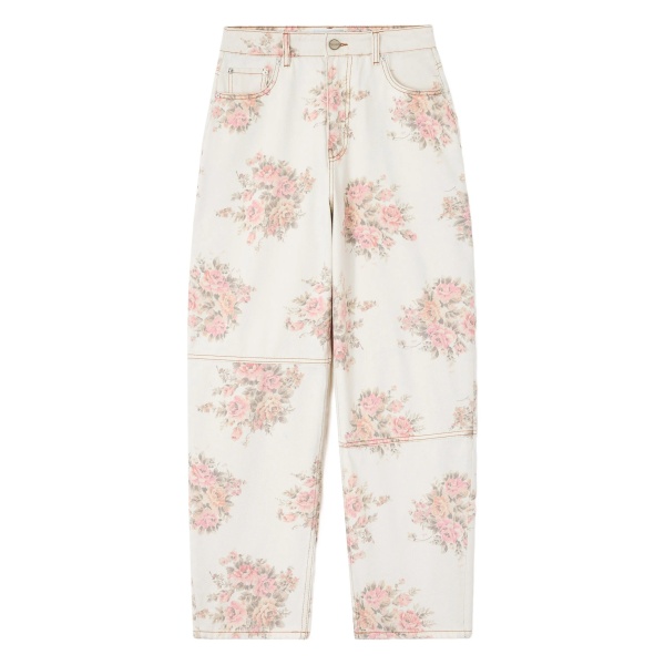 floral-print panelled jeans