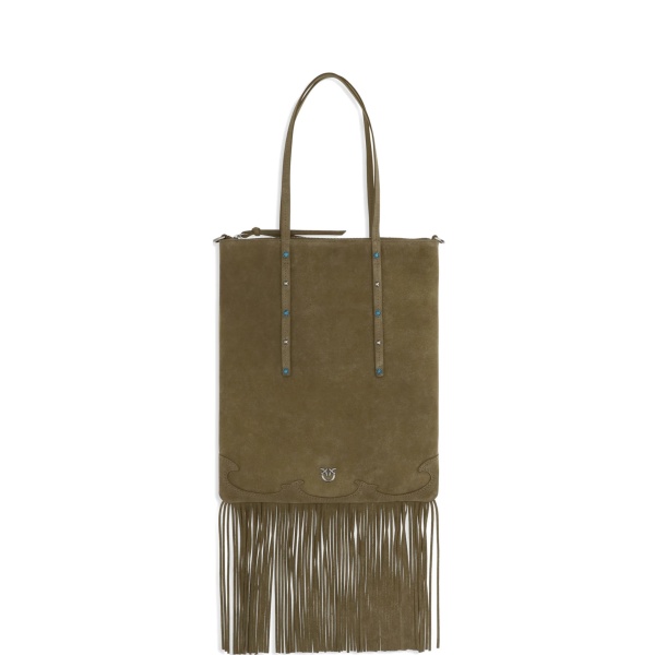 fringed studs suede mini tote bag