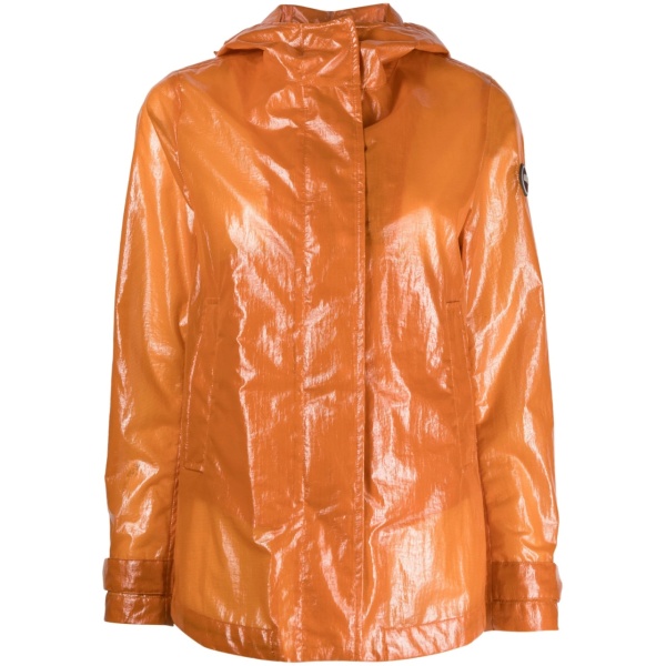 high-shine logo-patch jacket