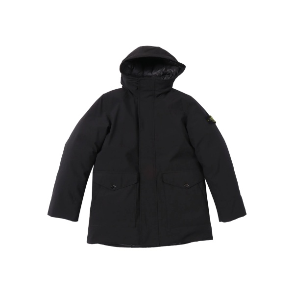 hooded flap-pocket coat