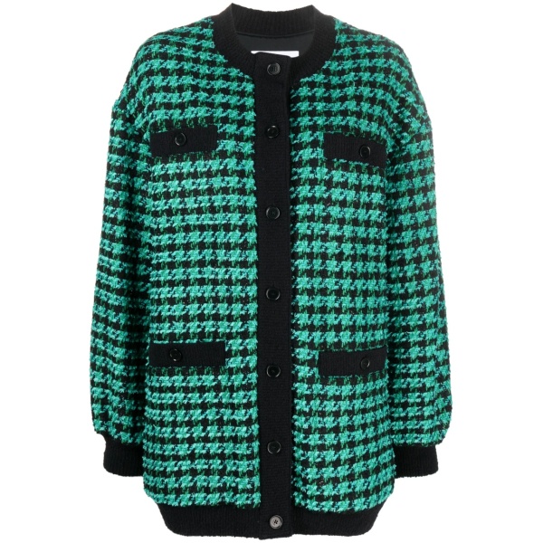 houndstooth-pattern tweed cardi-coat