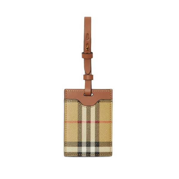 House-check leather luggage tag