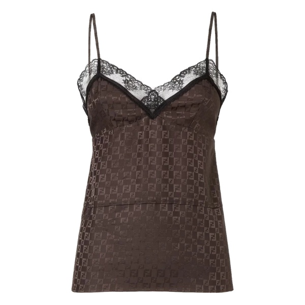 jacquard FF lace-trimmed top