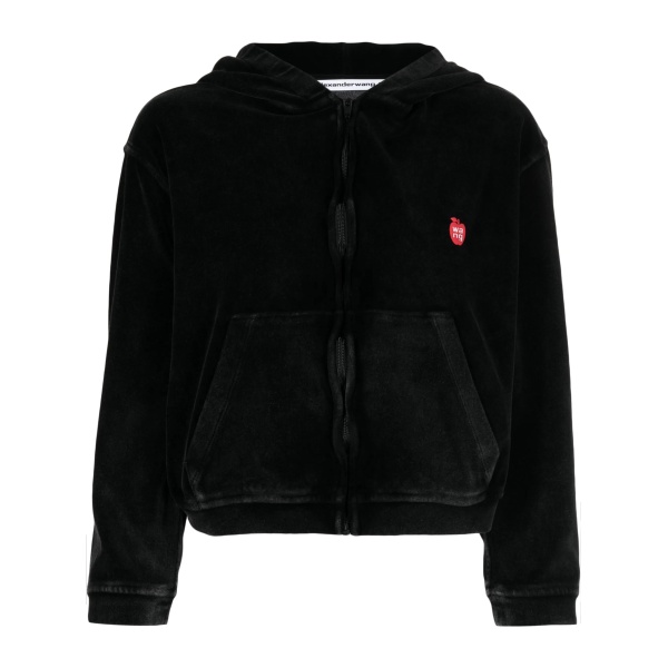 logo-appliqué velour zip hoodie