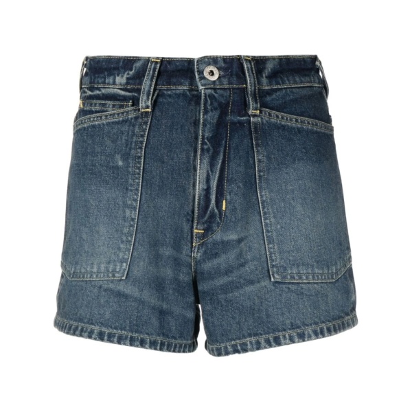 logo-patch denim short shorts