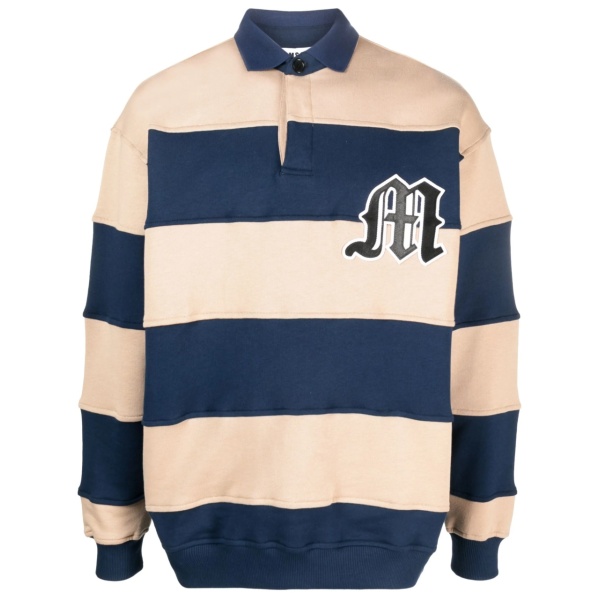 logo-patch striped polo sweatshirt