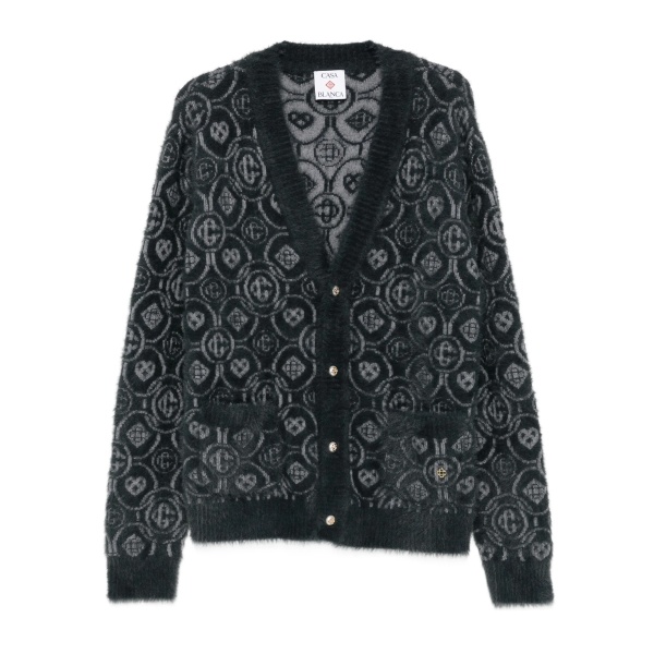 logo-pattern V-neck cardigan