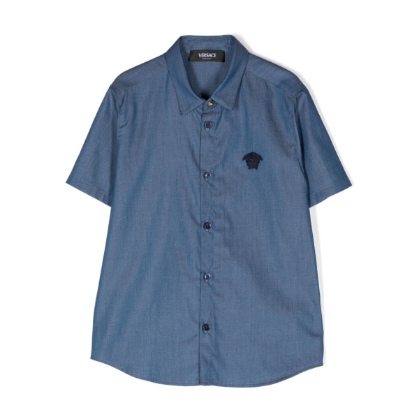 Medusa Head-patch chambray denim shirt
