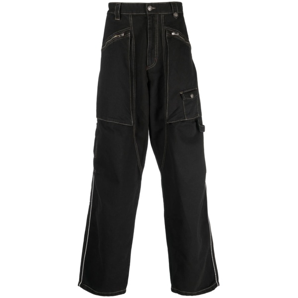 multiple-pockets wide-leg trousers
