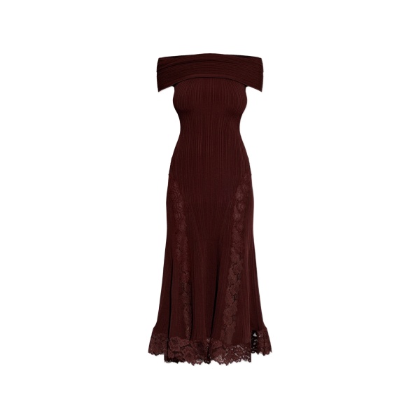 off-shoulder lace-detail midi dress