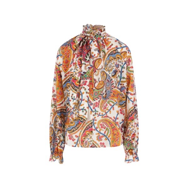 paisley tie-neck blouse