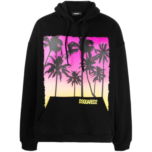 palm-tree print cotton hoodie