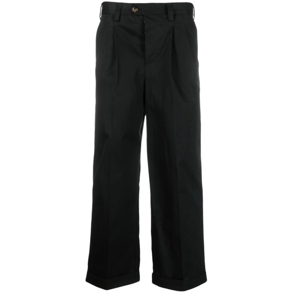pleated-edge cropped cotton trousers
