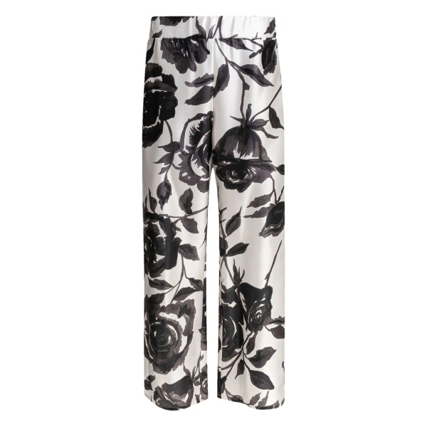 rose-print silk trousers