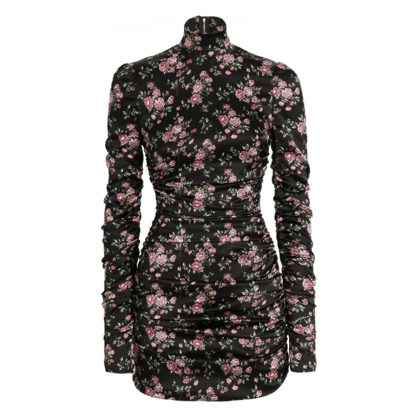 ruched floral mini dress