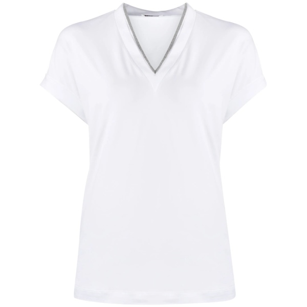 silvery trim V-neck T-shirt