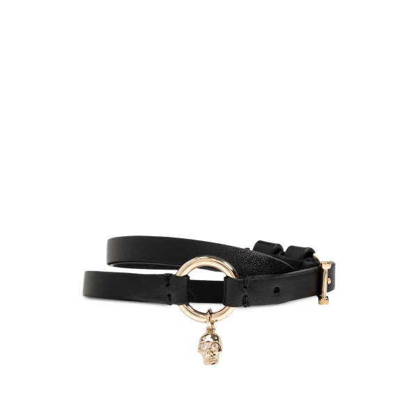 skull-charm leather bracelet