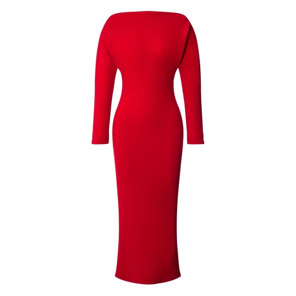 slash-neck midi dress