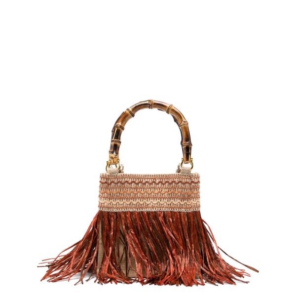 small Calla fringe bamboo handle tote bag