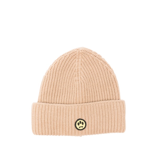 smiley-appliqué ribbed beanie