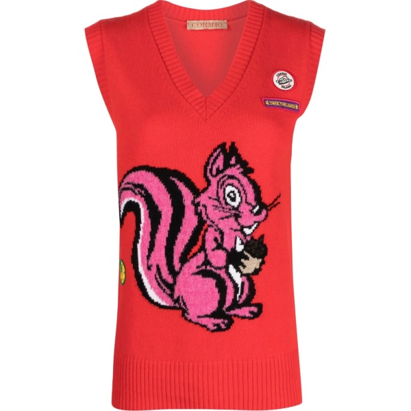 squirrel-print knit vest