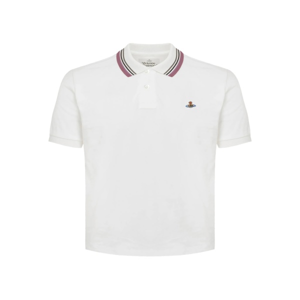 striped-collar polo top