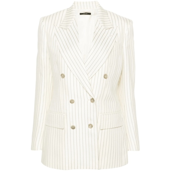 striped double-breasted twill blazer