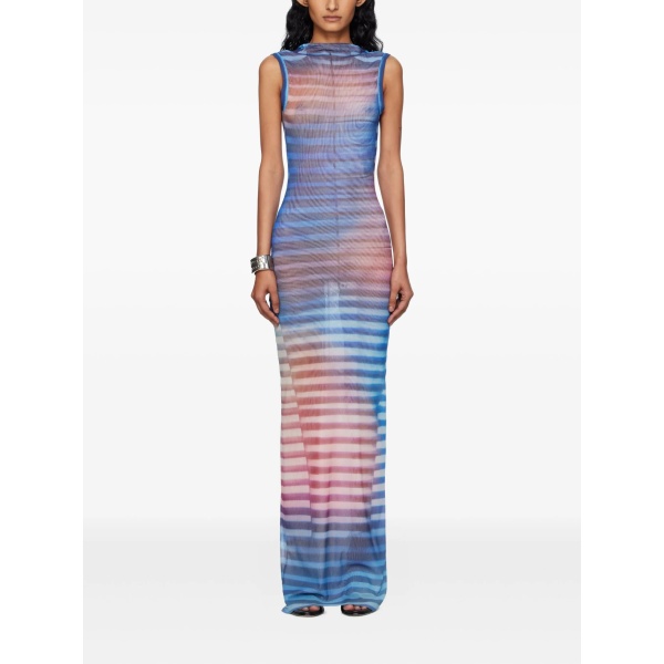 striped-pattern maxi dress