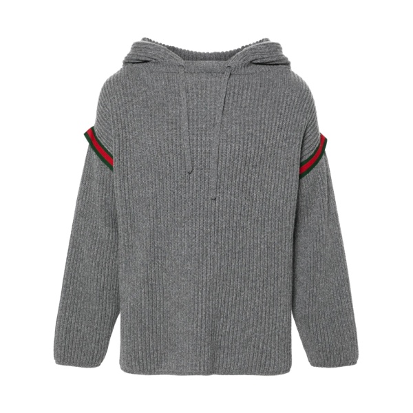 Web-stripe ribbed hoodie