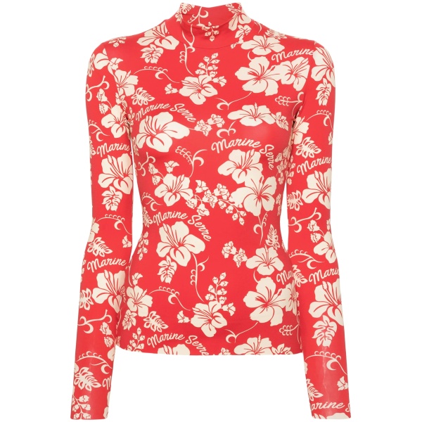 botanical-print high-neck T-shirt
