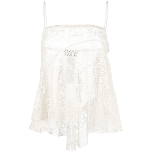 broderie-anglaise draped strapless top