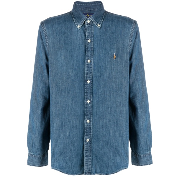 button-down logo denim shirt