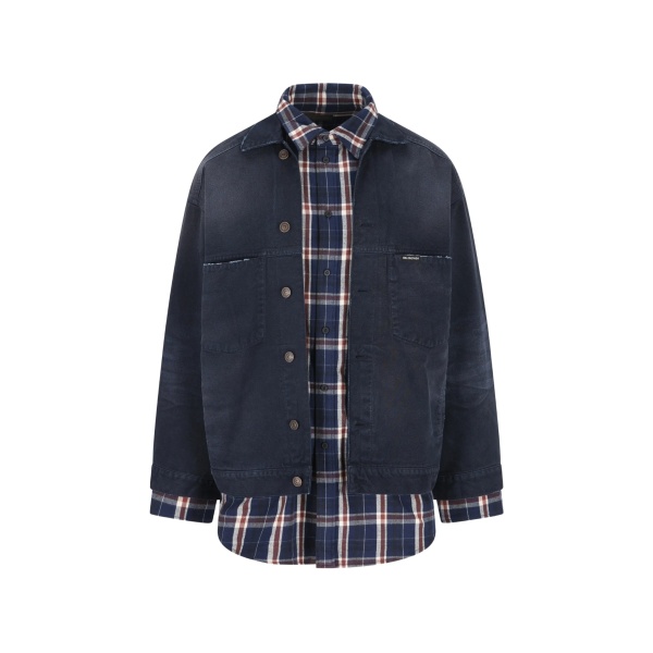 button-fastening check-pattern jacket