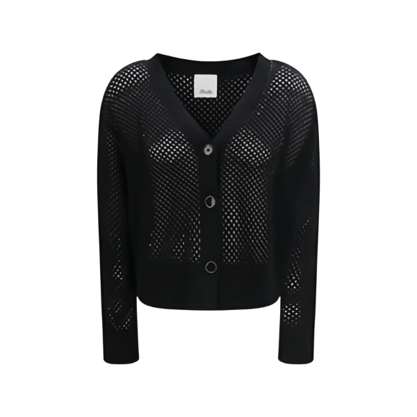 button mesh V-neck cardigan