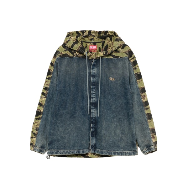 camouflage-panel denim jacket