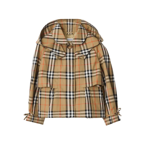 check hooded trench jacket