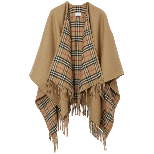 check-pattern reversible wool cape
