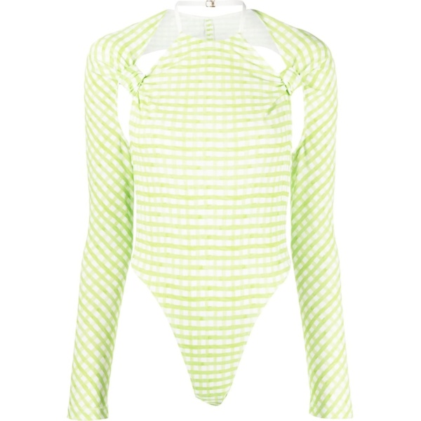 check-print cut-out bodysuit