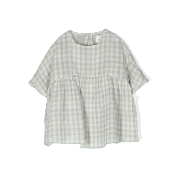 checkerboard-print empire blouse