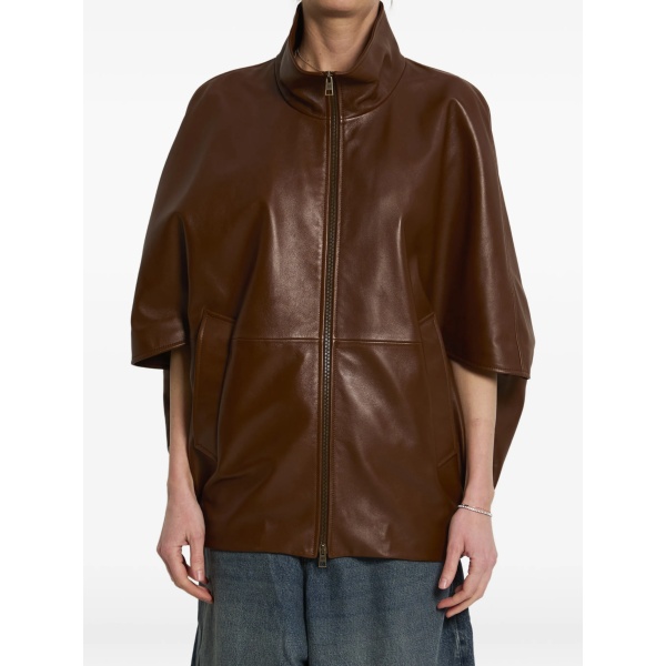 Cooon high-collar bomber leather jacket