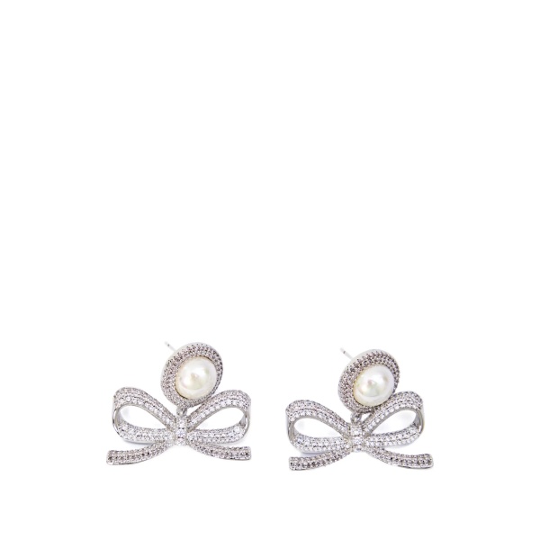 crystal pearl bow earrings