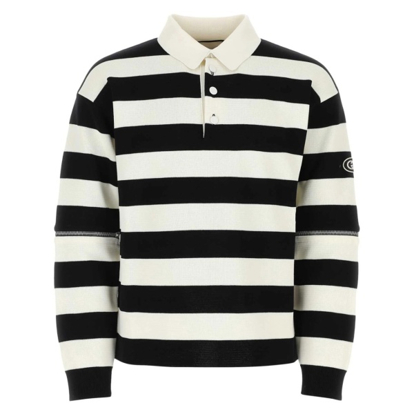 detachable-sleeves striped polo shirt