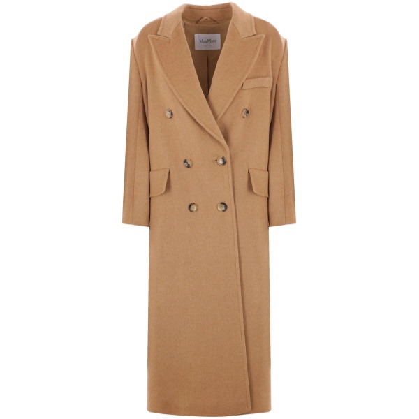double-breasted camel coat