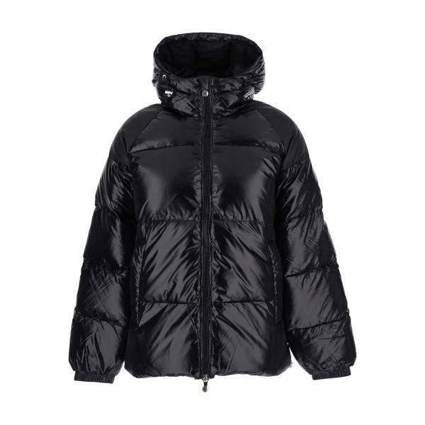 drawstring-hood logo-patch jacket